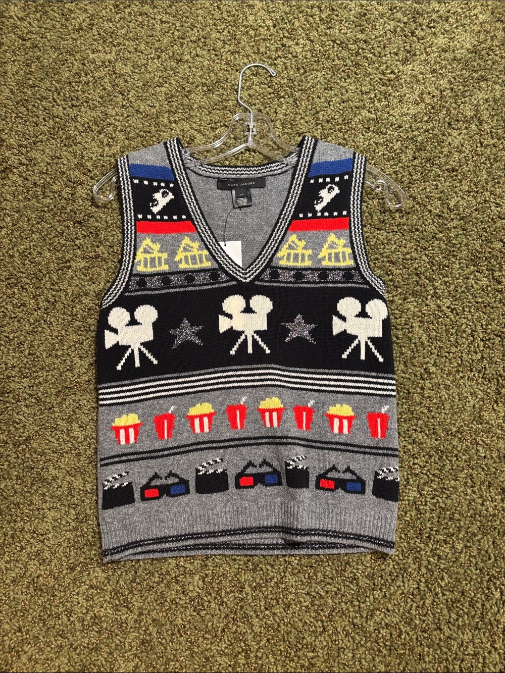 Marc Jacobs Gray Movie themed Patterned Knit Vest